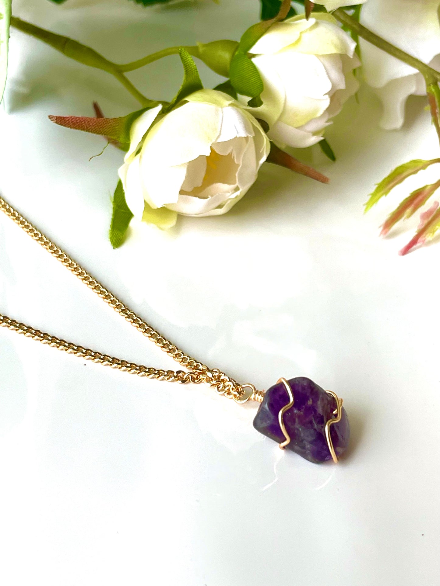 Amethyst Crystal Gold Cuban Chain