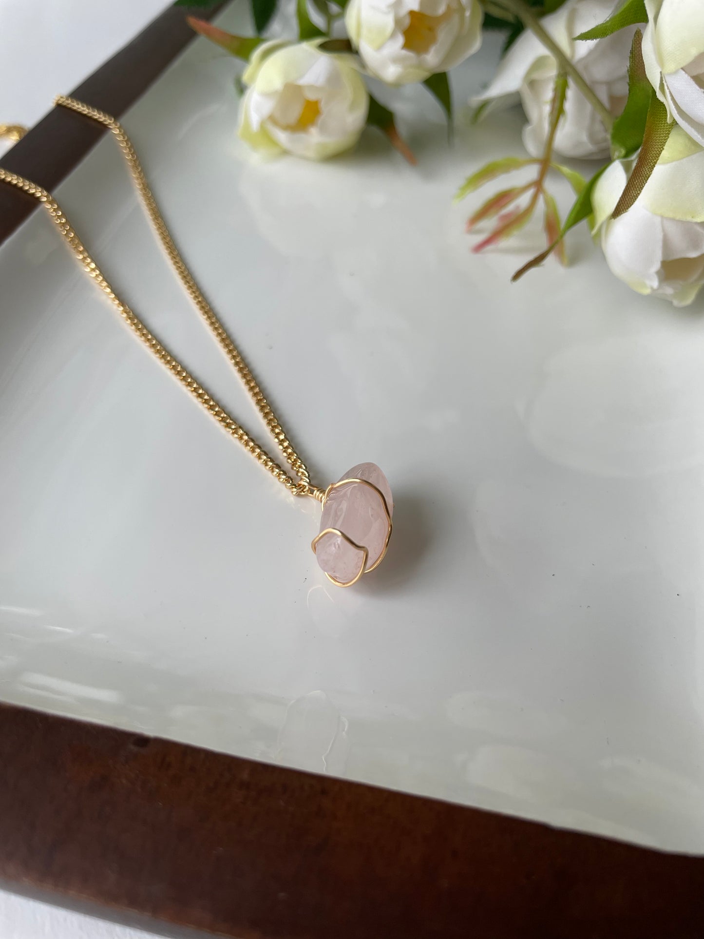 Pink Quartz Gold Cuban Chain