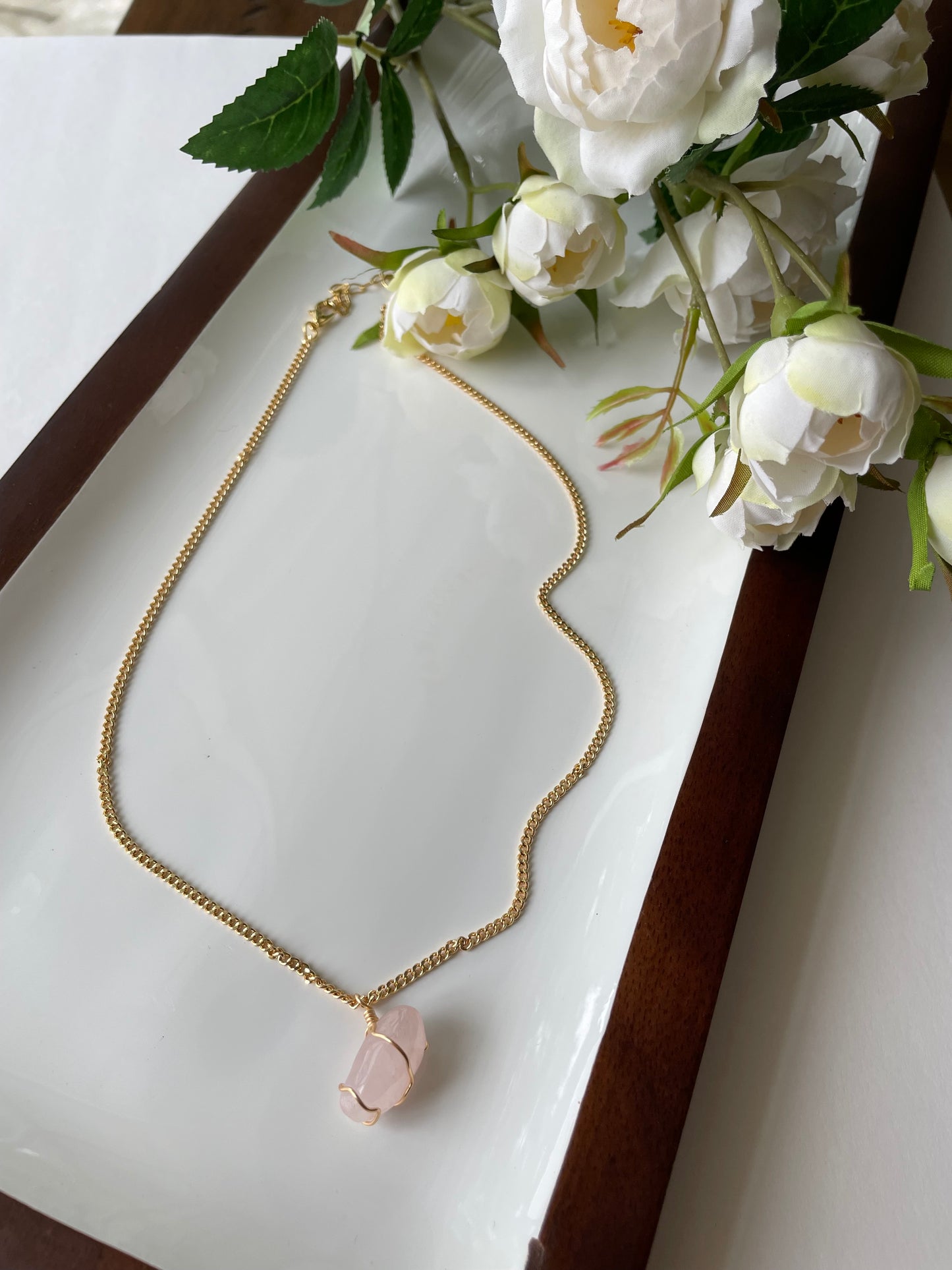 Pink Quartz Gold Cuban Chain